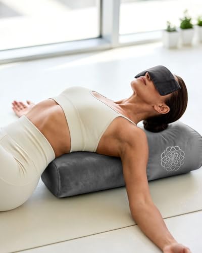 3 in 1 Yoga Bolster Pillow Set, Premium Rectangular Velvet Cushion - color: Stone Gray