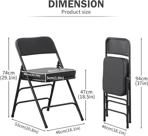 Padded Folding Chair Indoor Metal Foldable Chair Black- 2 Pack | Comfortable Thick Vinyl Cushion Seat Durable Elegant Upholstered Chair for Small Space Home, Office and Events - color: Black-2pcs