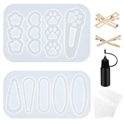 Hair Clips Resin Shaker Molds Set Barrette Pack of 12 Epoxy Silicone Trays Precision Tip Applicator Bottle Kit Bundle - color: Hair Clips Craft Pack of 12