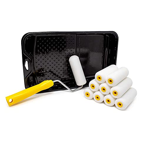 FoamPRO 4” Fine Finish Paint Roller Kit | 1 Plastic Paint Tray, 1 Roller Handle, 10 Foam Rollers | Mini Foam Roller Kit w/Roller Pan | Home Painting Supplies & Paint Tools, Multicolor, 164 (164KIT) - style: (4 Inch) Paint Kit