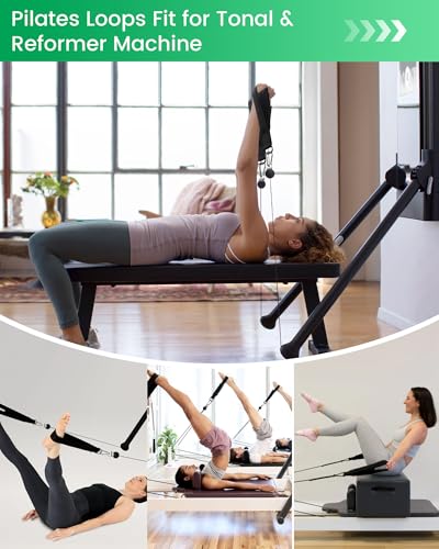 Pilates Loops Fit for Tonal & Reformer Machine, Double Loop Soft Lined Pilates Straps with T Lock Adapter, W/Snap Hooks, D-Ring Straps
