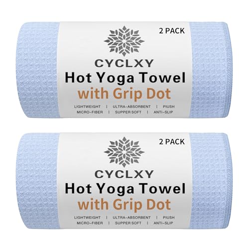 2 Pack Hot Yoga Towel with Grip Dot，Stickyfiber Yoga Mat Towels Non Slip for Hot Yoga,Absorbent Microfiber Sweat Anti-Slip Cover,Bikram,Pilates,Exercise - color: Blue, size: 72.00" x 26.50"