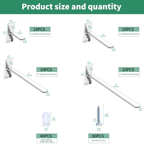 40 Pcs Stainless Steel Wall Mounted Hooks with Protective Caps and Screws, 2" 4" 6" 8" Coat Bag Hat Utility Hook, Garage Tools Storage Organizer & Hanger for Office Kitchen Home Shop - size: 2", 4", 6", 8"