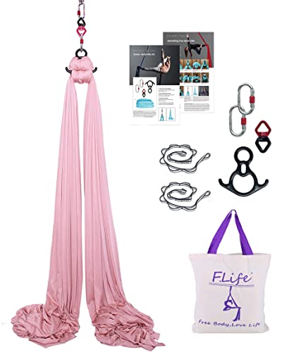 F.Life Aerial Silk 10 Yards Kit Durable Aerial Yoga Hammock with Hardware & Guide Aerial Swing for Acrobatic Flying Yoga - color: Blush nude