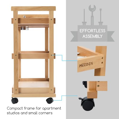 MEEDEN Rolling Art Supply Cart: Solid Beech Wood 3-Tier Storage Trolley - color: Natural