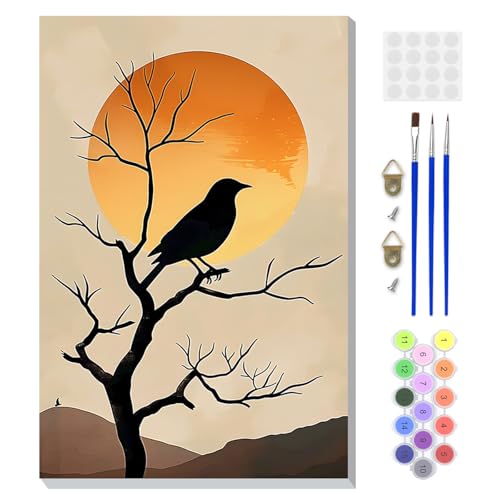 DOMROM Framed Paint by Numbers Kit for Adults, Bird DIY Paint by Number Kits on Canvas, Easy Bird Painting by Numbers for Home Wall Decor Gift 8x12 Inch - color: PK043