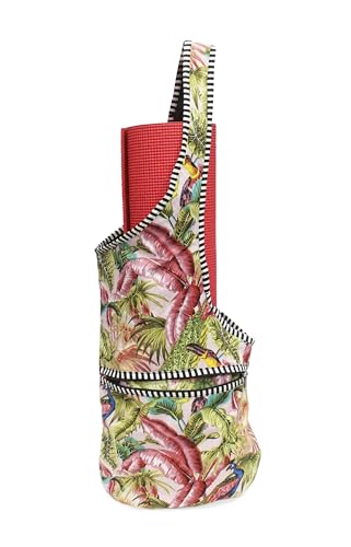 INDIAN CRAFT CASTLE Yoga Mat Bag | Tote Mat Bag | Sling Yoga Tote w/Large Side Pocket & Zipper Pocket | Yoga Mat Carrier Fits Most Size Mats - color: Pink & Green