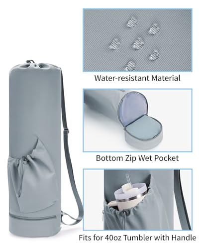 sportsnew Yoga Mat Bag with Water Bottle Pocket & Wet Pocket for Women - color: Dusty Blue, size: Large