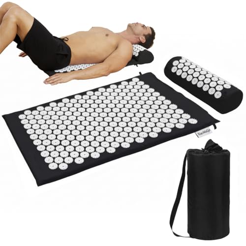 XiaoMaGe 28.7" Acupressure Mat and Pillow Set with Carry Bag (Black) - color: Black