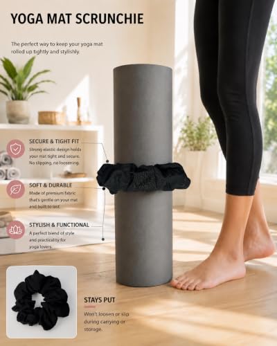 Yoga Mat Scrunchie - Elastic Mat Holder, Fits Standard Yoga Mats - color: BLACK