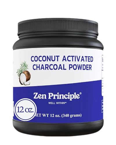 Zen Principle Coconut Activated Charcoal Powder. Whitens Teeth, Rejuvenates Skin and Hair, Supports Better Digestion. USA-Owned Producers, Free Scoop, 12 Oz - size: 12 Ounce (Pack of 1)