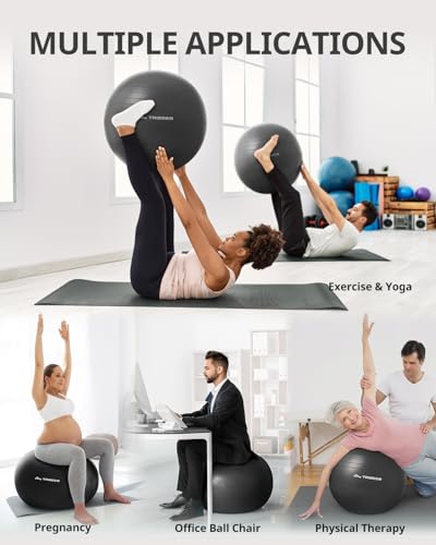 Trideer Yoga Ball for Exercise, Pilates, Core & Balance Training, Stability Ball for Pregnancy & Birthing Prep, Physical Therapy, Daily Stretching, Office Chair for Active Sitting, Quick Pump Included - color: Black, size: XL(27-30ines/68-75cm)