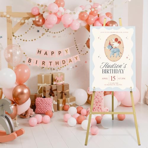 47" Gold Easel Stand for Sign, Large Heavy Duty Metal Display, 4-Tier | Sturdy Art Easel with Adjustable Chain & Non-Slip Feet for Wedding, Painting, Party, Posters, Commercial, Foldable - color: Gold