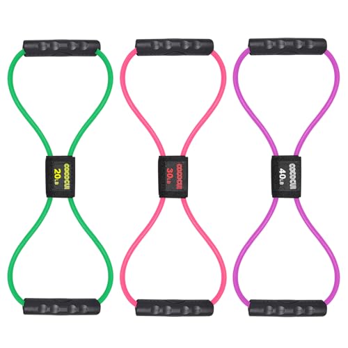 Figure 8 Resistance Bands with Handles for Women Men, Exercise Bands for Back, 8 Shaped Resistance Bands for Arms, Shoulder, Leg Stretching, Physical Therapy, Yoga, Pilates, Home Gym Workout Equipment - color: Green, Pink, Purple