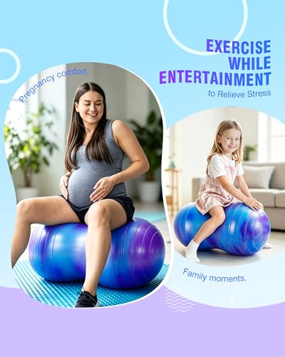 ZOOJOY Peanut Ball for Kids and Adults | 18/20Inch Anti-Burst Exercise Ball - color: Purple & Blue, size: 39 x 20 Inch