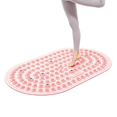 Reflexology Foot Massage Mat Acupressure Magnetic Walk Stone Pad Portable Foldable Feet Pressure Point Massager for Plantar Fasciitis Relief Home Office Pain Relief for Men Women(Pink)