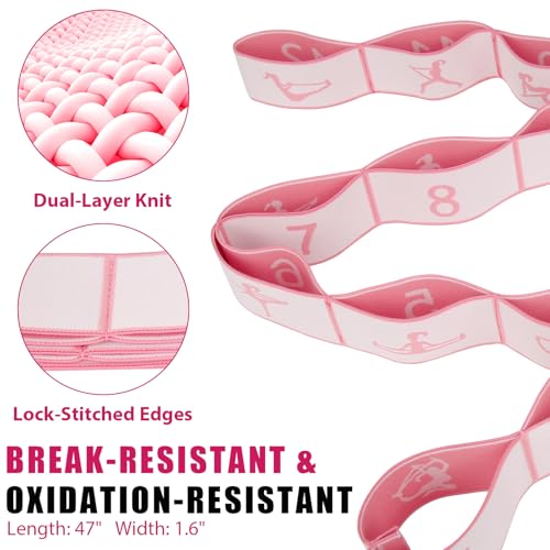 KUZARO Fitness Resistance Bands with 12 Loops, Numbered Resistance Bands for Physical Therapy, Women Stretch Strap for Home Gym, Elastic Exercise Bands for Yoga, Pilates, Leg Stretching, Dance