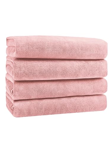 GraceAier Microfiber Bath Towels 4 Pack, 28x56 Inch Coral Velvet Quick Dry Towel Set, Highly Absorbent, Ultra Soft & Lint-Free for Bathroom, Gym, Travel and Swim - color: Microfiber-orange