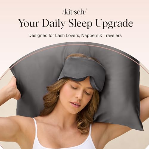 Kitsch Contour Satin Sleep Mask | Eye Masks for Sleep - Charcoal | Softer Than Silk Sleep Mask, Blindfold Sleep Masks for Women & Men, No Eye Pressure, Lightweight Eye Mask, Travel Essentials - color: Charcoal