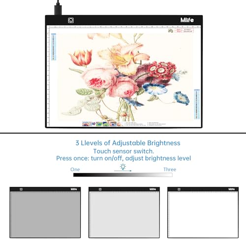 Mlife Diamond Art Painting Storage Boxes,1 Diamond Painting A4 Light Box Tracing Light Board with 3 Brightness, 80 Slots Bead Storage with 5D Diamond Art Accessories and Tools Kit（Black） - color: black