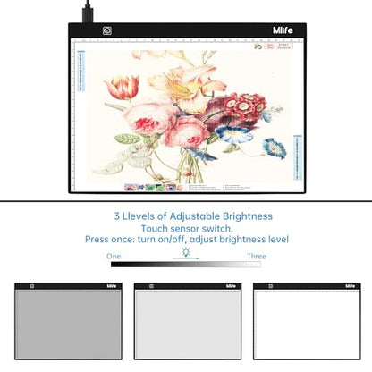 Mlife Diamond Art Painting Storage Boxes,1 Diamond Painting A4 Light Box Tracing Light Board with 3 Brightness, 80 Slots Bead Storage with 5D Diamond Art Accessories and Tools Kit（Black） - color: black