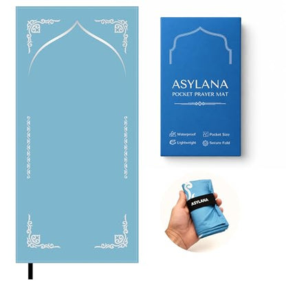Portable Islamic Pocket Prayer Mat, Waterproof & Lightweight Thin Travel Sajjadah, Foldable Compact Small Muslim Praying Rug with Elastic Band, Essential Salah Gift Accessory - color: Nomad Turquoise