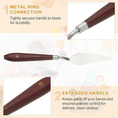 HARFINGTON 5pcs Palette Knife Painting Tool 3.27" x 1.06" Stainless Steel Art Spatula Pallet Knives Scrapers Tools with Plastic Handle for Acrylic Oil Canvas Mixing Spreading, Red/Silver - size: 3.27" x 1.06"