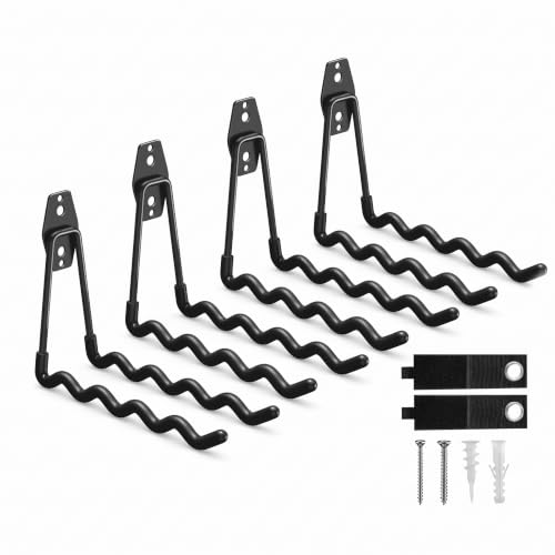 Garage Hooks, 4 Pack Wave Hooks for Hanging Heavy Duty Ladders, Bikes, Tools Ideal for Garage, Garden, Basement Utility Room Storage (Black) - color: Black, size: wave hooks-4pcs