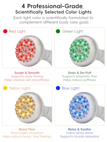 Lymphatic Drainage Massager for Body Sculpting & Cellulite – Body Sculpting Machine & Anti Cellulite Massage Tool for Stretch Marks with 4-Color Light, Pulse, Heat & Vibration for Waist, Legs & Arms
