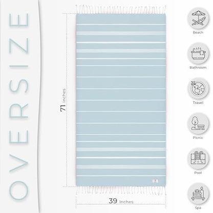 Ossano Turkish Beach Towel Absorbent & Lightweight Extra Large (39" x 71") - Quick Dry, Versatile and Functional as - Bath Sheet, Yoga Mat, Pool and Swim Towel, Travel Blanket - Aqua Blue - color: Aqua Blue