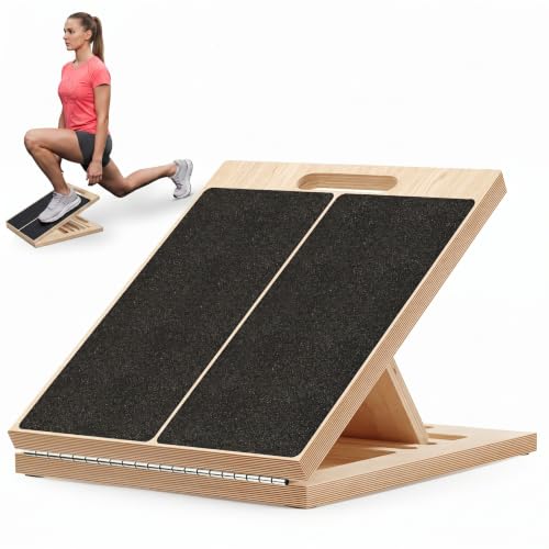 Adjustable Wooden Slant Board, Portable Incline Board for Calf Stretching, Squats, Pilates & PT, Heel, Ankle, Knee, Foot, Leg Relief