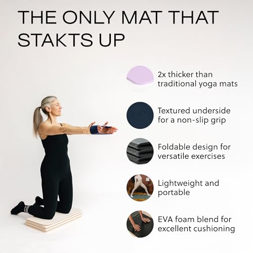 Stakt Foldable Yoga Mat Pro - Non Slip 2 in 1 Fitness Exercise Mat | Premium textured grip, 12 mm thick, folding design, EVA foam blend, supports Pilates, barre, and strength training - color: Dune