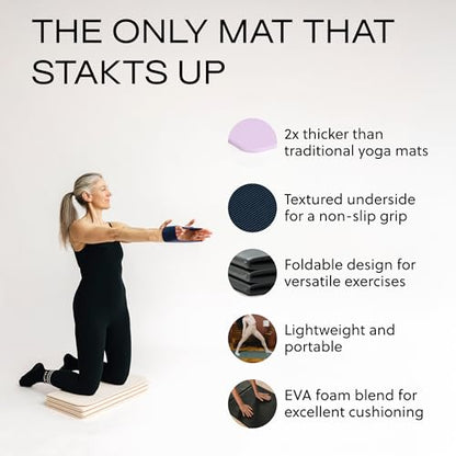 Stakt Foldable Yoga Mat Pro - Non Slip 2 in 1 Fitness Exercise Mat | Premium textured grip, 12 mm thick, folding design, EVA foam blend, supports Pilates, barre, and strength training - color: Dune