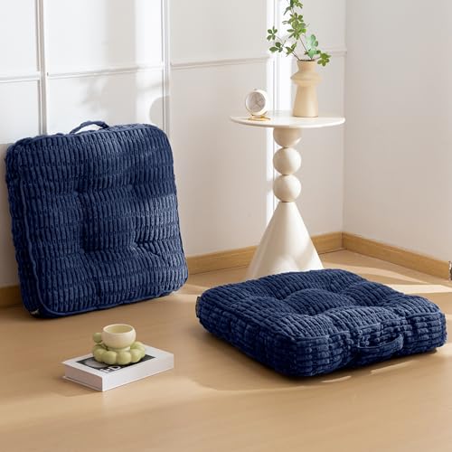 HIGOGOGO Floor Pillow Cushion for Adults, Meditation Cushion Pillow, Blended Corduroy Cover, Large Square Floor Sitting for Tatami Living Room or Yoga, 2Pack, Navy - color: Square Navy, size: 4" Thick(Pack of 2)