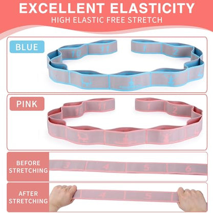 Elastic Yoga Stretching Strap with Loops, CEILIWEN Stretch Straps for Physical Therapy, Pilates Stretch Band, Elastic Exercise Bands, Leg Stretching Strap, Stretch Resistance Bands for Exercise - color: 11 Loops - 2 PCS