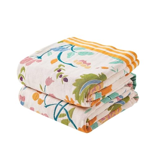 XIBLC Boho Throw Blanket for Bed, 100% Cotton Soft Rustic Quilt Fall Blanket, 60"x80" Floral Printed Farmhouse Decor Bed Blankets, All Season Rustic Reversible Bohemian Throw Quilt - color: G-boho Floral Throw, size: 60x80 Inch