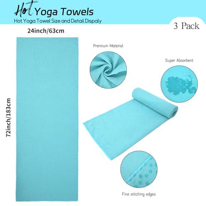 3 Pack Hot Yoga Towels, Sky Blue, 24 x 72 Inches - color: Sky Blue