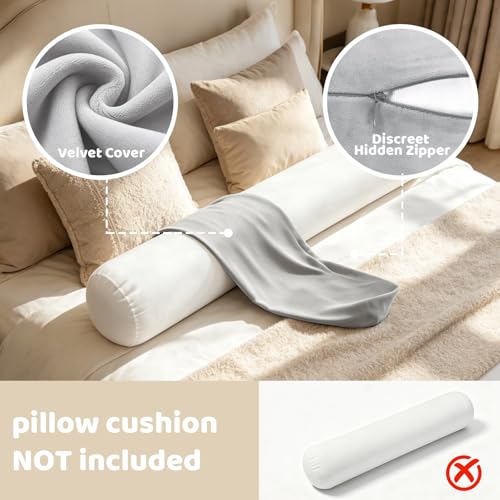 IFOYO 2 Pcs Velvet Round Body Pillow Cover with Zipper, 47" x 8" Ultra-Soft Bolster Pillow Cover Machine Washable Long Round Pillow Case for Sleeping & Bedroom, Living Room, Case Only (Gray) - color: Gray, size: 47"-2