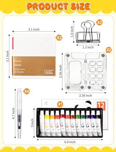 Mini Watercolor Paint Set Travel - Portable Pocket Watercolor Kit with 2 Magnetic Palette Clip, 4 Brushes & 2 Sketchbook - Tiny Art Supplies for Adults Beginners Outdoor Sketching & Urban Sketching