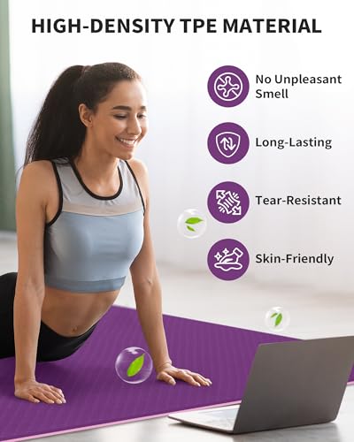 CAMBIVO 72''x48'' Large Yoga Mat, Extra Thick TPE Workout Mat - color: PURPLE, size: 6mm