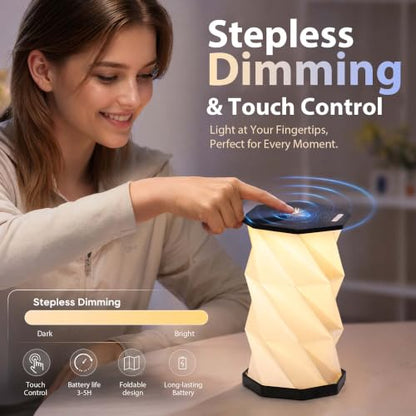 Portable Foldable Table Lamp, Japanese Gift, Paper Lantern Lights | Touch Control Dimmable Lamp with 3 Adjustable Heights, Rechargeable Warm Light, Travel Gifts for Women Men Couples (Black) - color: Black