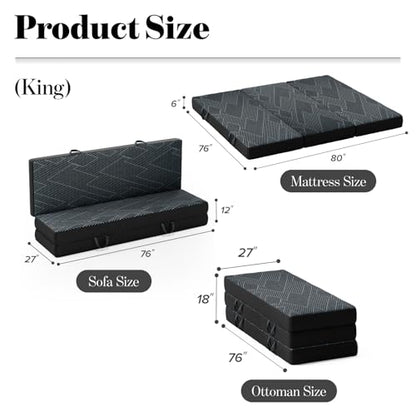 Vamcheer Folding Mattress King Size Foldable Mattress 6 inch 80"x76"x6" | Tri Folding Mattress Trifold Memory Foam Mattress with Washable Cover, Handle & Non-Slip Bottom for Travel Camping Guest - size: King-6 inch