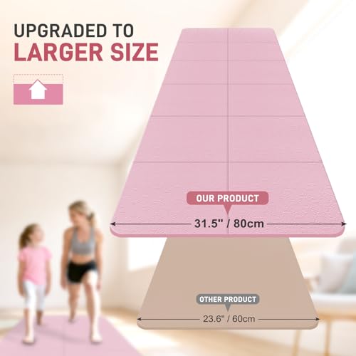Foldable Yoga Mat for Travel 72"x 32"x 0.32"Inch, 8mm Thick Folding Exercise Mat, Outdoor Non-slip Pilates Mat for Women & Men, Wide Yoga Mat Packable for Workout and Fitness - color: Pink