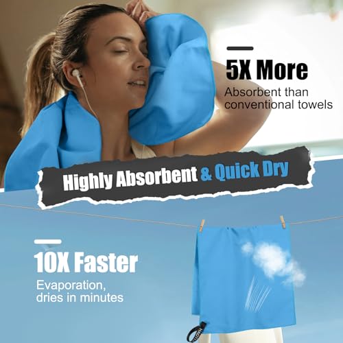 Quick Dry Travel Towel, 3 Sizes 1 Pack Camping Microfiber Towel, Lightweight Fast Drying Towels Set 60"x30", 30"x15", 15"x15" w/Bag for Gym, Beach, Hiking, Swimming, Light Blue - color: Light Blue