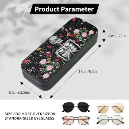 FlyingMage 5D Diamond Art Painting Kit for Adults Beginner, Small DIY Diamond Dots Gem Art Painting Mosaic Kits, Cute Hard Shell Sunglasses Eyeglasses Glasses Case for Women Teen, Flower Skull - color: Black Skull