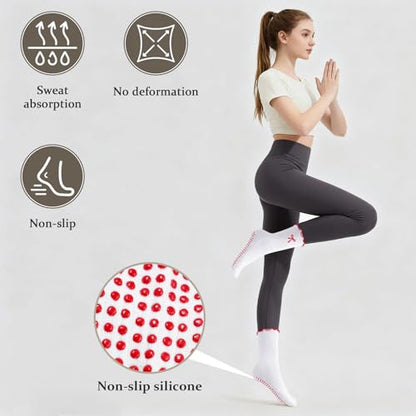 Women's Pilates Grip Socks, Ruffle Non Slip Bow Pattern Yoga Socks | Grippy, Frilly Trim, Embroidery, Crew Length, Soft Cotton, Arch Support, for Barre Ballet Dance Workout Hospital Home Gifts - color: B04-bow-white(red)+red(white)