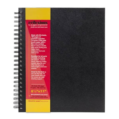 Creative Mark Double Wire Spiral Bound Field Sketch Book [Pack of 16-8.5" x 11"], Black Embossed Leatherette Journal, Light Cream Acid-Free Paper, Perfect for Dry Media and Drawing - size: 8.5" x 11" - 16 Pack