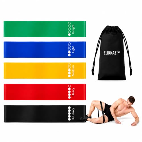Resistance Loop Bands, Exercise Bands,Multi Resistance Levels,Carry Bag, Wrist, Glute, Leg and Arm Workout Bands, Strength Training, Stretching, Physical Therapy,Yoga, Pilates Set of 5 Loops