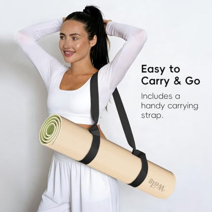 WEILA Extra Thick 10mm Yoga Mat,76"x28" Dual-Color TPE with Carry Strap - color: Cream & Matcha Green