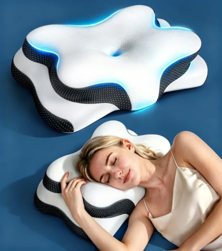 Osteo Zoned Contour Cervical Neck Pillow for Deeper Pain Relief Sleep, Q-max 3X Cooling Pillow with Non-Temperature Affected Memory Foam, Ergonomic Support Pillows for Back Stomach Side Sleeper - color: Deep Gray